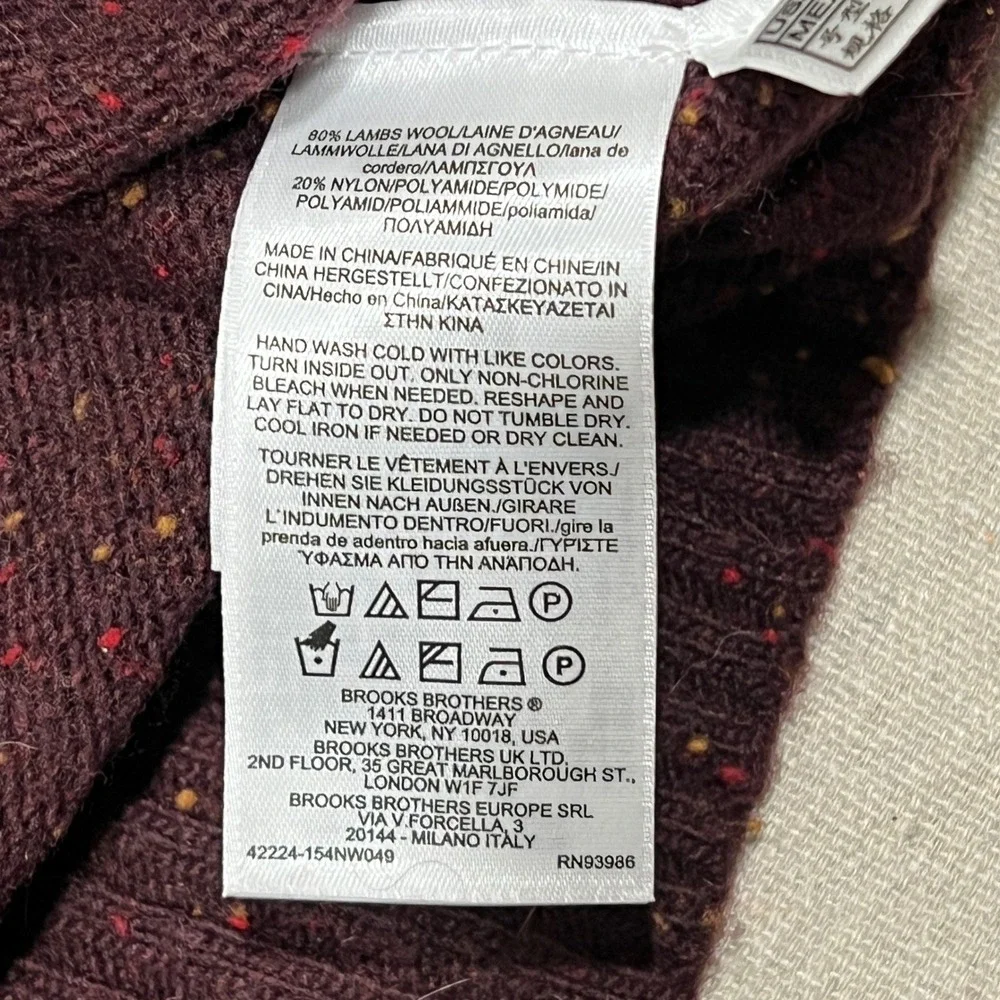 Brooks Brothers Men's Burgundy Speckled Half Zip‎ Sweater Medium Lambswool Blend